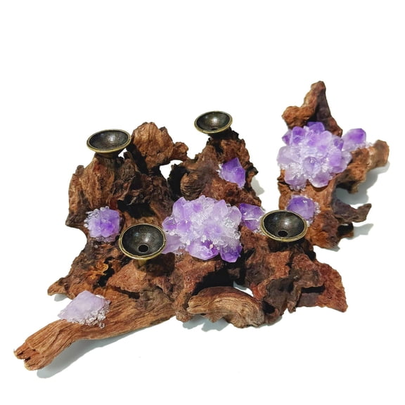 Natural Amethyst Crystal Cluster with Driftwood Base (100g) Raw Gemstone Healing Décor for Home, Meditation & Gift