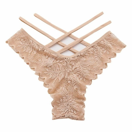 Scyoekwg Womens Underwear Thong Bikini Underwear Hipster Panties Lace Solid Color Ladies Panties Fashion Breathable High Waisted Briefs(Beige S)