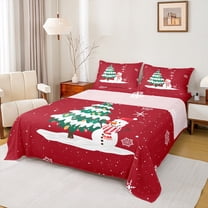 Castle Fairy Cartoon Snowman 4 Pieces Queen Sheet Sets for Children,Christmas Tree Ultra Soft Flat Sheet,Festival Xmas Queen Fitted Sheet,Ultra Soft Home Decor