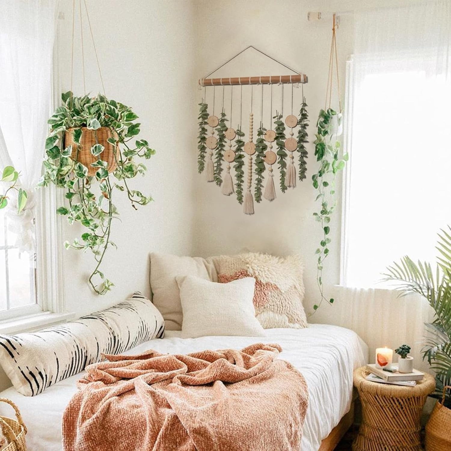 Artificial Eucalyptus Bathroom Decor Topboutique Fake Eucalyptus Greenery Leaves Stems Hanging Leaf Plants with Wooden Bead on 16.5 inch Wooden Stick Farmhouse Aesthetic for Bedroom Living Room Decor