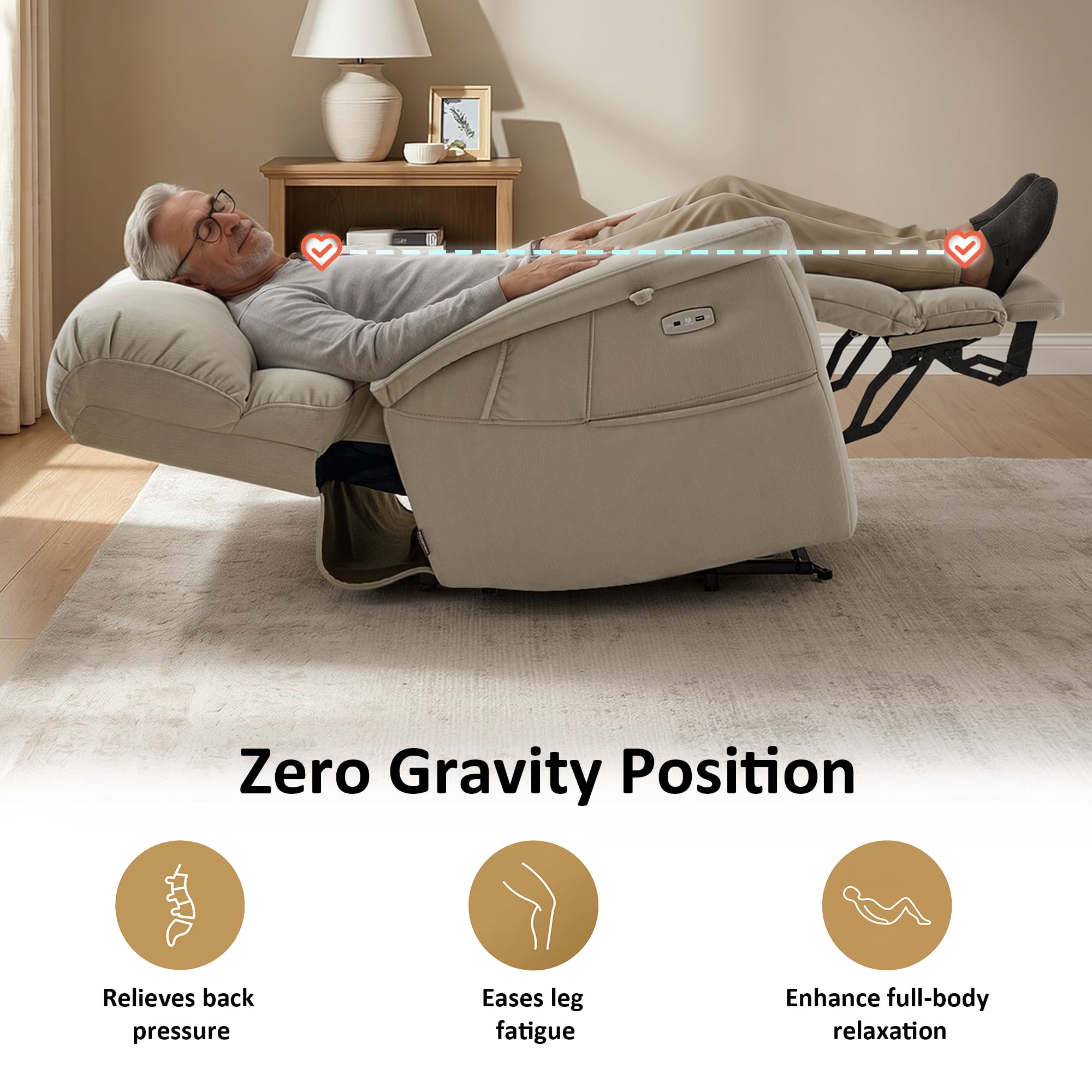 MCombo Oversized 24.8" Seat Width Large Dual Motor Power Recliner Lift Chair for Tall Elderly, Infinite Position, Beige Fabric