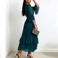 thumbnail image 4 of Aimik Women's Pleated Midi Dress V-Neck Ruffle Sleeve Asymmetrical Hem Chiffon Lightweight Summer Cocktail Party Evening Formal Dress, 4 of 5