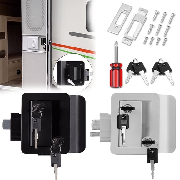 FungLam  White RV Entry Door Lock Latch Paddle Handle Knob Deadbolt for Camper Trailer Caravan Lock