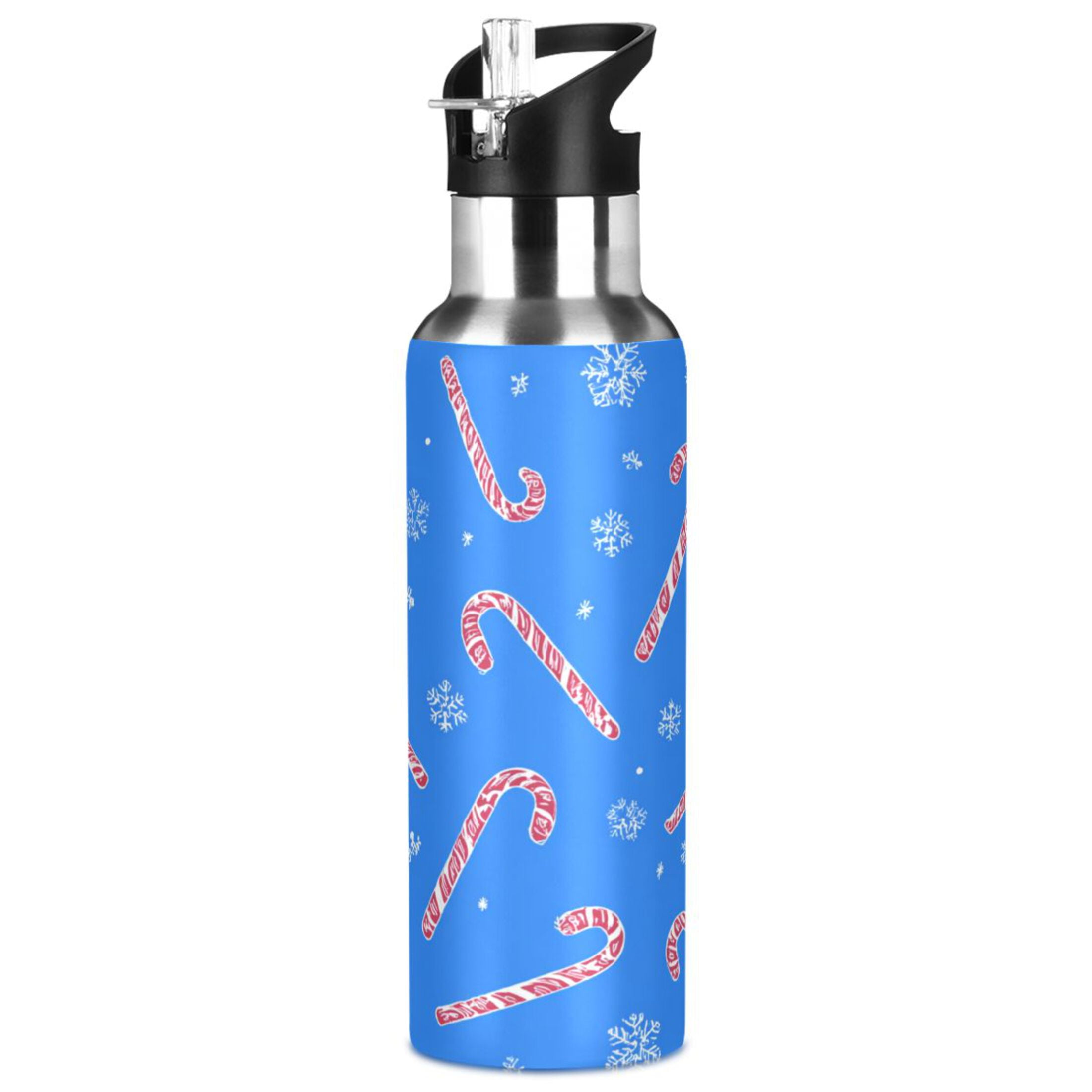 Iauyy Stainless Steel Double-Wall Vacuum Insulated Water Bottle with Straw-600ml&1000ml BPA-Free Leak-Proof for Travel Workouts Outdoor,Metal Frame Lollipop