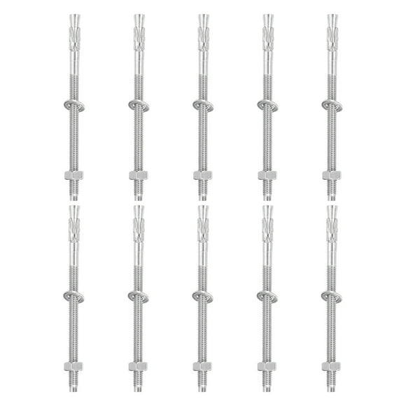 Uxcell 10 Pcs Wedge Anchors, 1/4" x 4" Stainless Steel Concrete Anchors Bolts, Heavy Duty Standard Fastener for Cement Wall Base Bracket (Include Washers Nuts, Silver Tone)