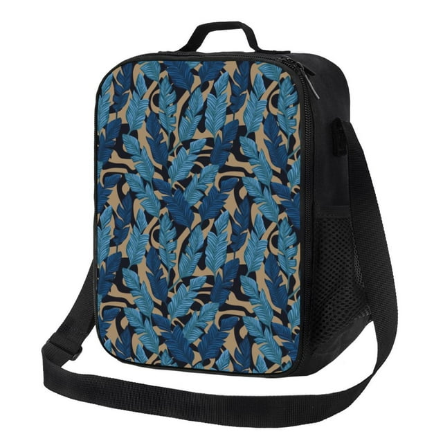 Xecao Blue Leaves A for Insulated Lunch Bag for Work School Travel with Adjustable Strap and Zipper Closure Lightweight Thermal Bento Tote