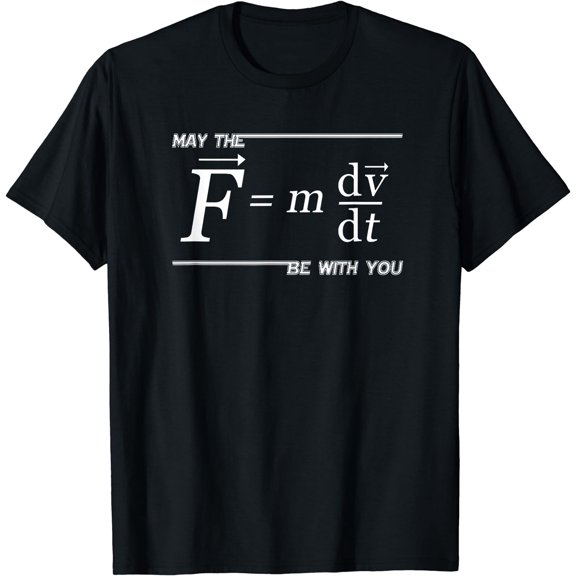 May the (F=m*dv/dt) Be with You Funny Physics Science TShirt Black Small