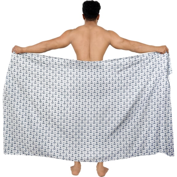 LA LEELA Men's Holiday Pareo Standard Swimsuits Elegant Vacation Sarong Swimwear Long Swim Beach Wrap One Size Anchor, White Summer Vacation