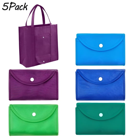 GASTROPOD 5 Pcs Reusable Grocery Bags Large Shopping Totes, Durable Heavy Duty Easy to Clean, Eco-Friendly Produce Bags with Long Handle for Groceries (5 Assorted Colors)