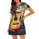 thumbnail image 1 of Disketp World Map Guitar Illustration para Camisón Corto de Manga Corta para Mujeres, Camisón Cómodo con Escote Redondo, Bonito y Confortable, 1 of 6