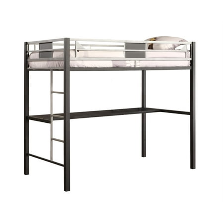 DHP Silver Screen Twin Metal Loft Bed with Desk, Black/Silver