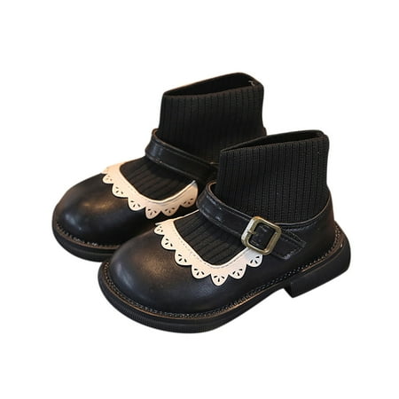 

kpoplk Toddler Winter Boots Fashion Autumn And Winter Children Boots Girls Socks Boots Thick Soles Non Slip Baby Girl Boots(Black)