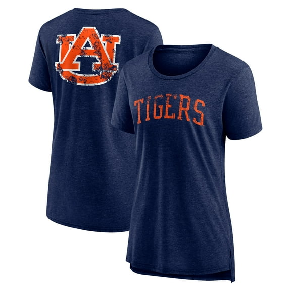 Women's Heather Navy Auburn Tigers Slab Serif Tri-Blend T-Shirt