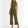 thumbnail image 5 of PBFRDSJ Jumpsuits for Women Casual Sleeveless Mock Neck Ruched Wide Leg Jumpsuit Casual Formal Long Romper with Pockets, 5 of 7