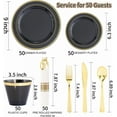 thumbnail image 2 of 350 Pieces Black and Gold Plastic Plates with Disposable Silverware, Include 50 Dinner Plates 9”, 50 Dessert Plates 6.3”, 50 Gold Rim Black Cups 9 OZ, 50 Pre Rolled Napkins Packed in, 2 of 16