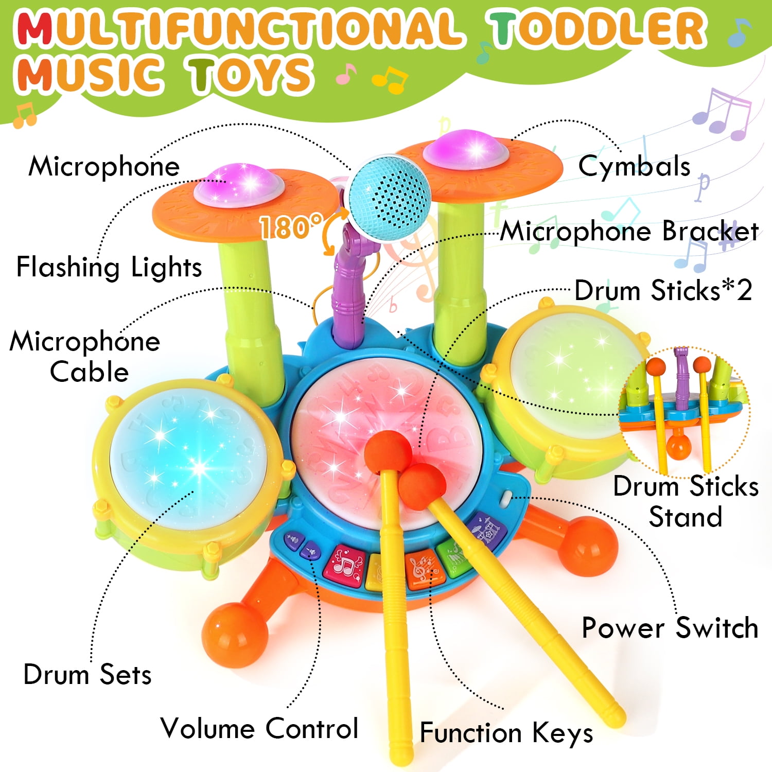 Toys For Year Old Boys Drum Set For Toddlers 1-3, Baby Drum Set