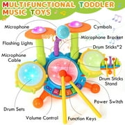 Kids Drum Set, Toddler Toys for Boys Girls, Kids Musical Toys, Drum Set for Kids, with 2 Drumsticks and Microphone, Baby Drums Toys for 1 2 3 Year Old (Green)