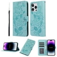 thumbnail image 1 of Case for iPhone 13 Pro Max Wallet Case for Women with Card Holder Butterfly Embossed Clover Rose Flower Flip PU Leather Magnetic Phone Cover Kickstand with Lanyard For iPhone 13 Pro Max, green, 1 of 8