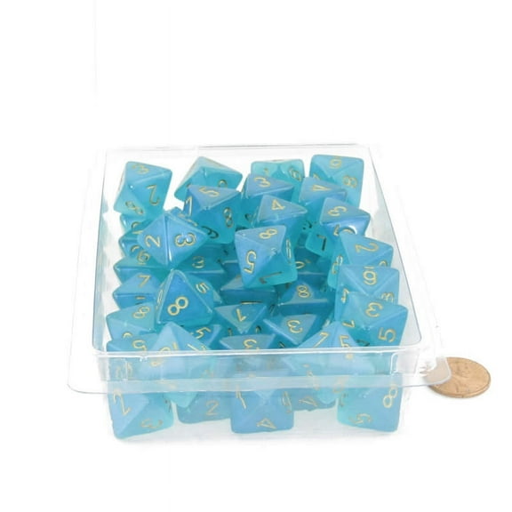 Teal Borealis Dice Luminary with Gold Numbers D8 Aprox 16mm (5/8in) Pack of 50 Wondertrail