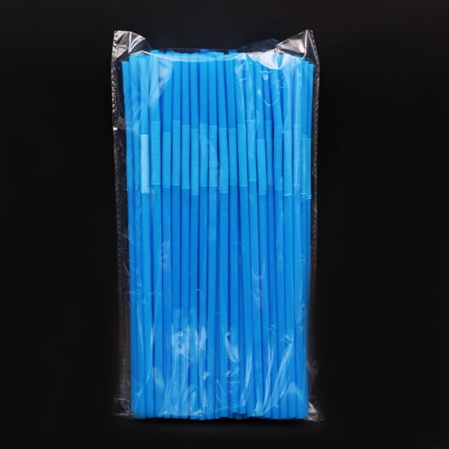 Nvzi Disposable Plastic Flexible Bendable Drinking Straws 100Pcs Straws for Juice Drinks-Blue