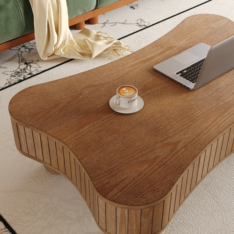 42" Lift Top Coffee Table with Hidden Storage, Fluted Panel Center Table with Hydraulic Lift, Rounded Corners, Wood Living Room Coffee Table for Small Spaces,Walnut