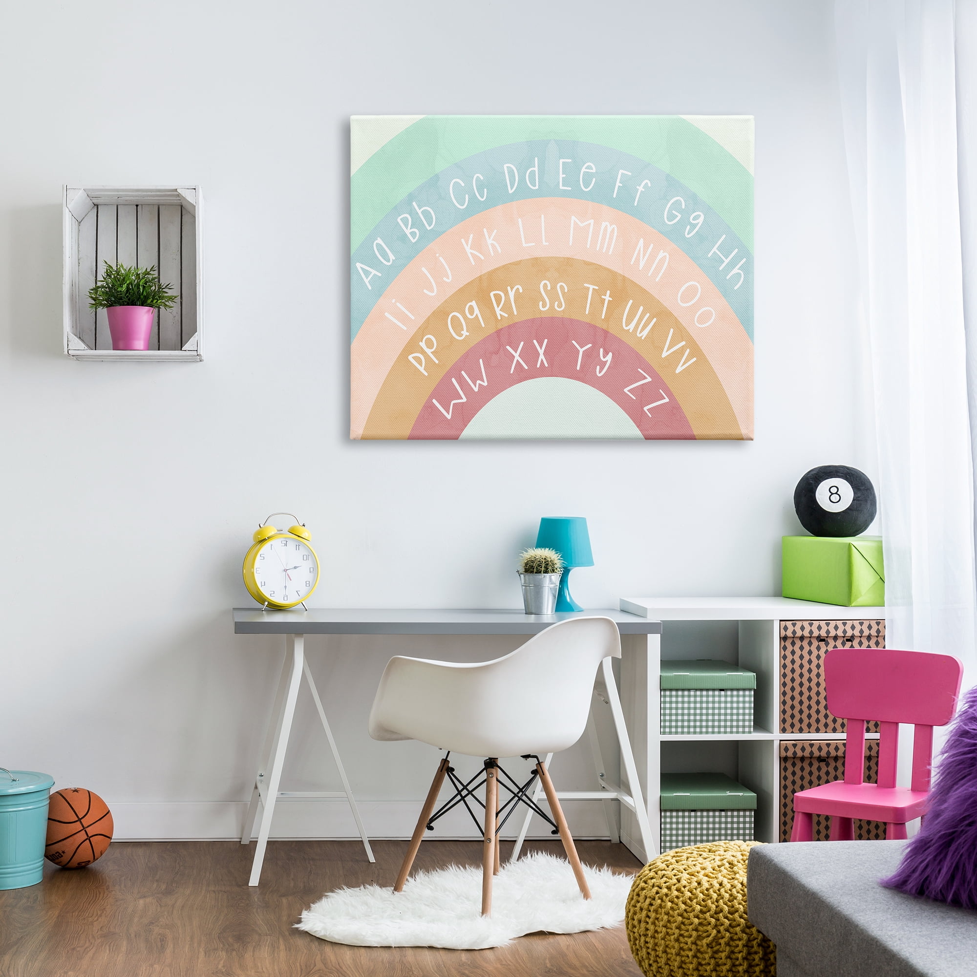 Stupell Industries Alphabet Letters on Rainbow Landscape Painting Gallery Wrapped Canvas Art Print Wall Art, 48 x 36