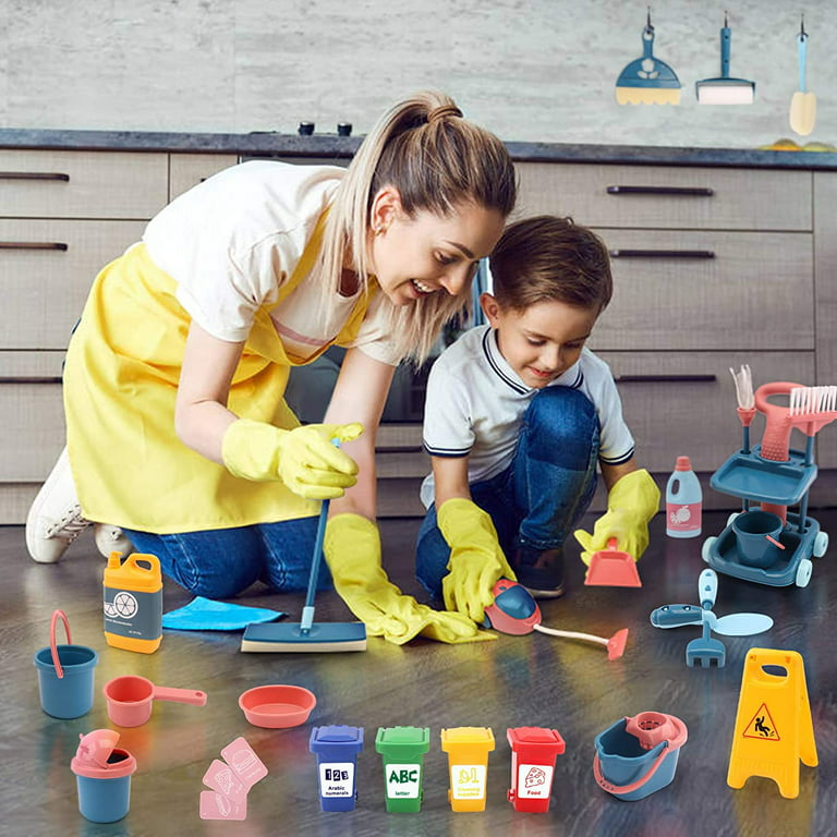 24 Pcs Kids Cleaning Mini Set - Toy Cleaning Set Includes Vacume, Broom,  Mop, Brush, Dust Pan, Duster, Sponge, Bucket, Caution Sign, Trash Can - Toy  Kitchen Toddler Cleaning Set Educational Toys 