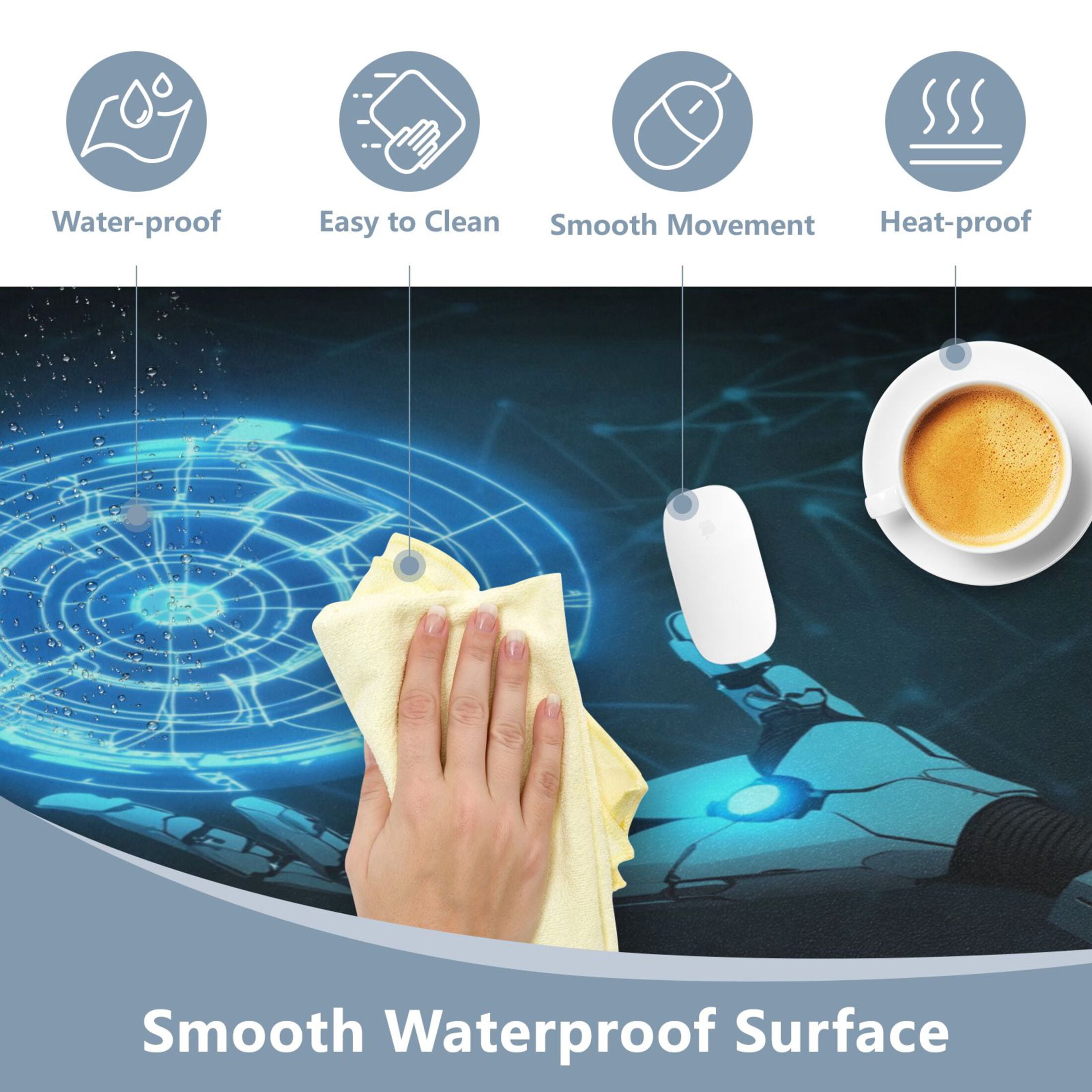 Leather Keyboard and Mouse Desk Mat Office Desk Accessories Protective Office Desk Decor Desk Pad Mat for Gaming, Work from Home, Office Robot Hand 23.6" x 47.2"