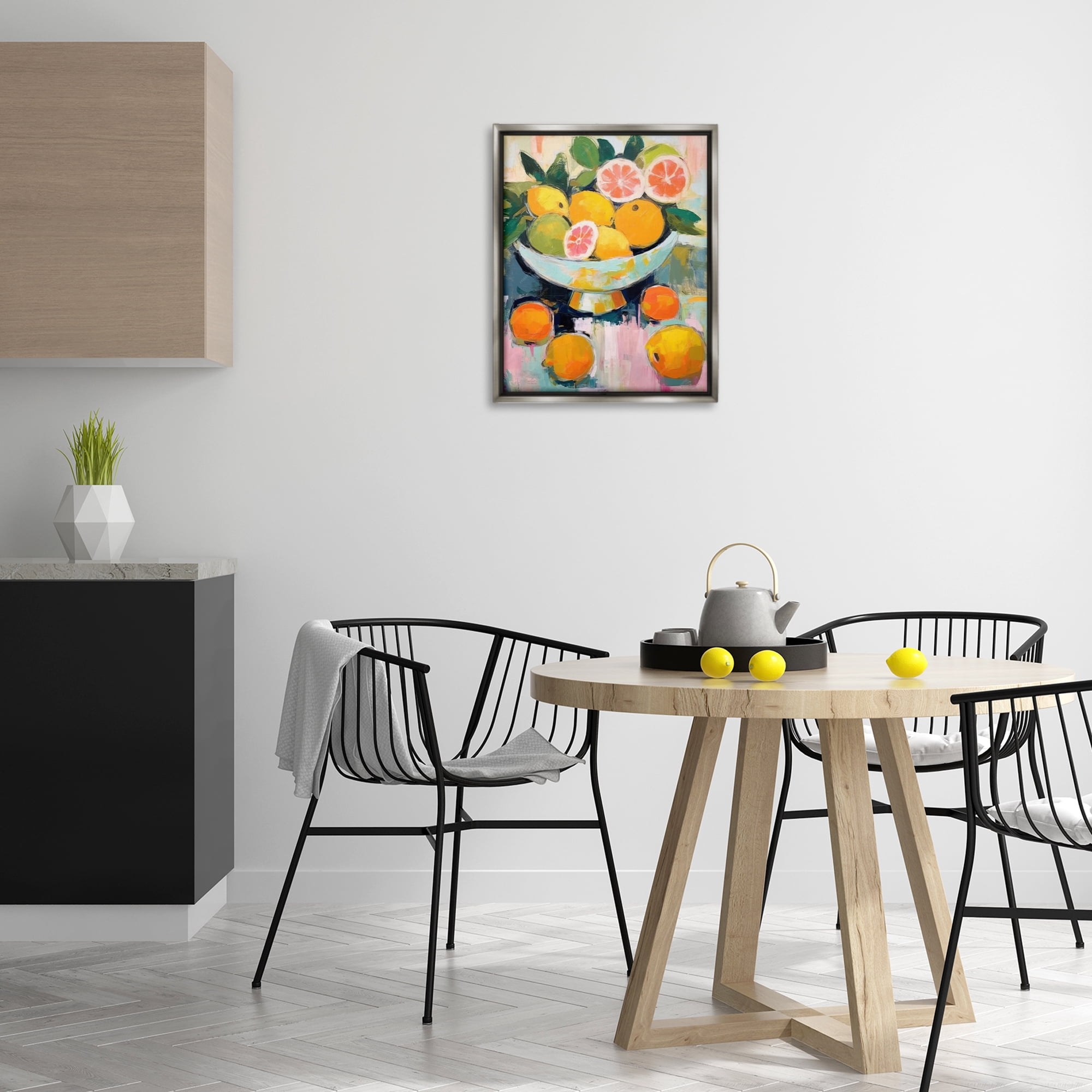 Stupell Industries Abstract Citrus Still Life Food & Beverage Painting Gray Floater Framed Canvas Art Print Wall Art, 17 x 21