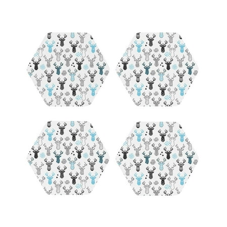 

Honeii Winter Art Blue and Black Moose Print Leather Coaster Set of 4 Ideal for Safeguarding Your Furniture from Drinks Spills and Effortless Cleanup-Hexagon