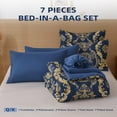 thumbnail image 7 of Dintszyayue Blue 7Pcs Comforter Set Queen Size,Gold Damask Texture Bed in a Bag Microfiber Adult(90"x90"), 7 of 7