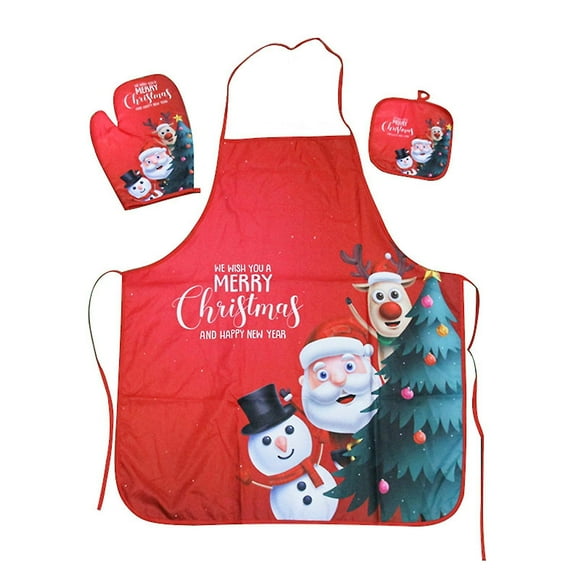 Christmas Home Furnishing Fabric Apron Heat Insulation Gloves Heat Pad 1 Set