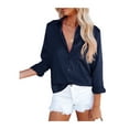 thumbnail image 2 of Luiryar Women Juniors Button Down Satin Shirts Long Sleeve Plain Relaxed Fit Boyfriend Blouses Tops Streetwear, 2 of 4
