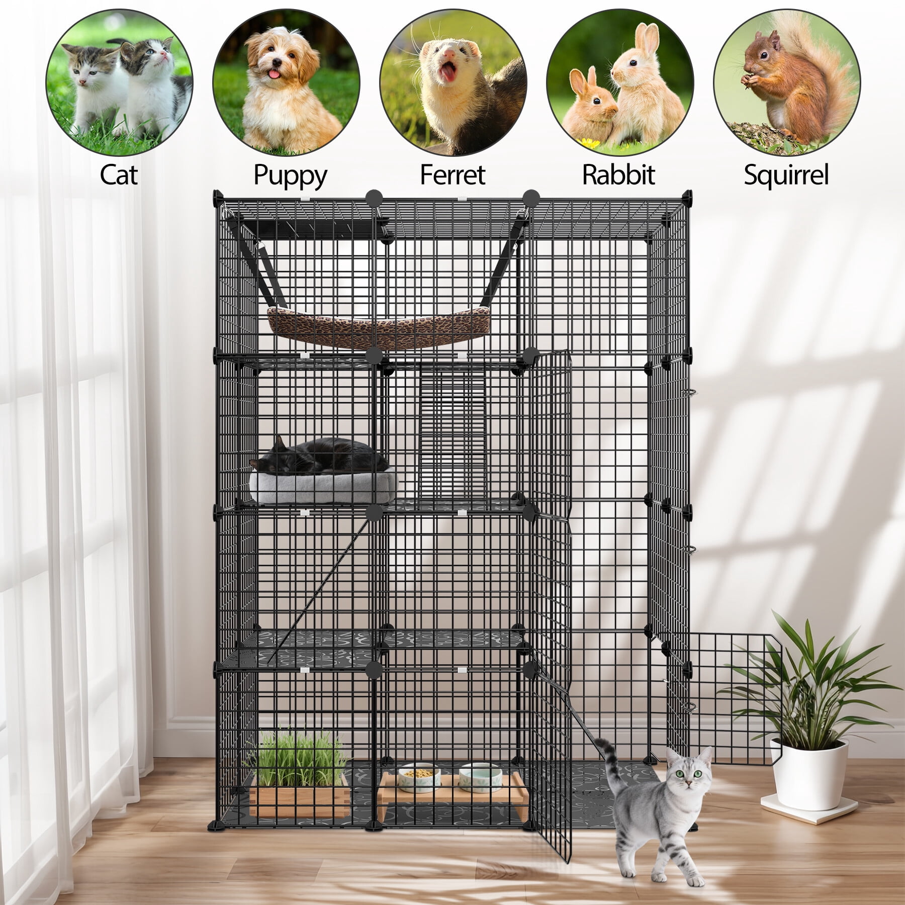 ZENY 4-Tier Indoor Outdoor Pet Enclosure with Hammock Large Metal Wire Playpen Kennel