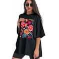 thumbnail image 3 of Plus Size Shirt for Women Black Tops for Women Oversized Short Sleeves Shirt for Women Flower23 T Shirt Crewneck Shirt for Women 3XL, 3 of 5
