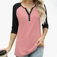 thumbnail image 4 of Ahdbta Womens 3/4 Length Sleeve Tops Dressy Button V Neck Henley Shirt Dressy Casual Raglan Shirts Color Block Tunic Blouses, 4 of 9