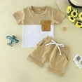 thumbnail image 2 of Boy Outfits Short Sleeve Clothing Children Patchwork Color Pocket Tops Shorts Baby Girl Clothes Khaki 18 Months-24 Months, 2 of 4