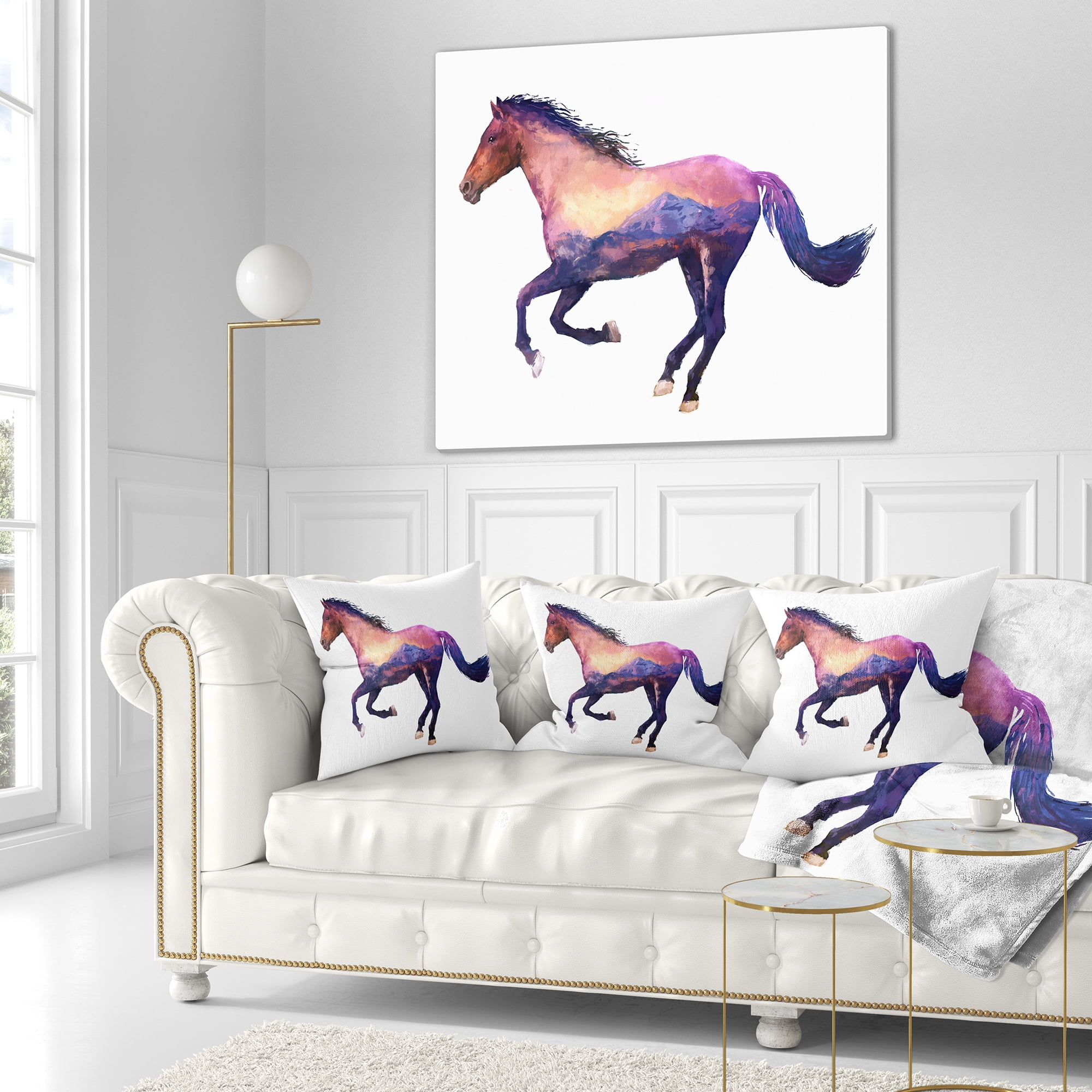 Designart Horse Double Exposure Illustration - Animal Throw Pillow - 16x16