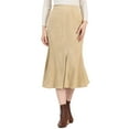 thumbnail image 5 of INSPIRE CHIC Women's Faux Suede A-Line Elastic Back Retro Work Fall Midi Skirt M Apricot, 5 of 8
