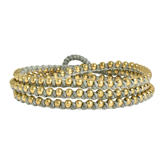 AeraVida Triple Wrap Mini Fashion Brass Beads Gray Cotton Wax Rope Wrap Bracelet for Female Adult