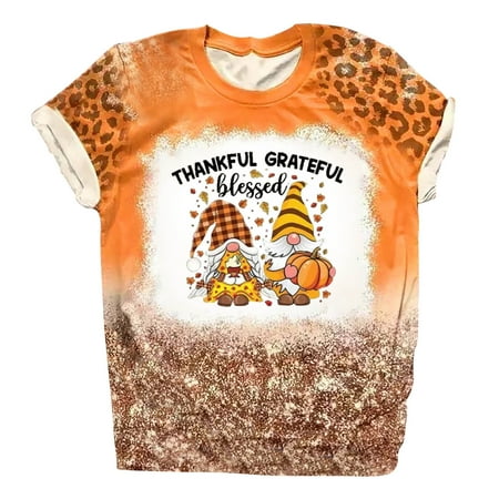 

Workout Tops for Women Flannel Shirts for Women Thanksgiving Fashion Woman Causal Crew Neck Printing Blouse Short Sleeve T-Shirt Tops Cute Tops for Women Tops for Women on Sales Orange 3XL