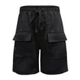 thumbnail image 3 of Aayomet Shorts For Women Casual Summer Solid Wide-leg Summer Cotton Shorts Loose Color Linen Black Shorts For Women Black,M, 3 of 5