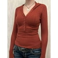 thumbnail image 4 of Women'S Pullover Sweaters, Long Sleeve V Neck Ribbed Knit Shirts Casual Button Tunic Tops 2025 Fall Trendy Rust Red S, 4 of 5
