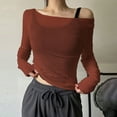 thumbnail image 5 of Women's Spring Tops Boat Neck Long Sleeve Off Shoulder Sheer Mesh Solid Color Blouses Slim Fit Vacation Fashion Y2K T-Shirt, 5 of 5
