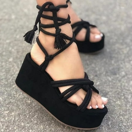

Women s Flatform Lace Sandals Lace Up Sandals Thick Bottom Strappy Sandals for Summer Beach Oceanside