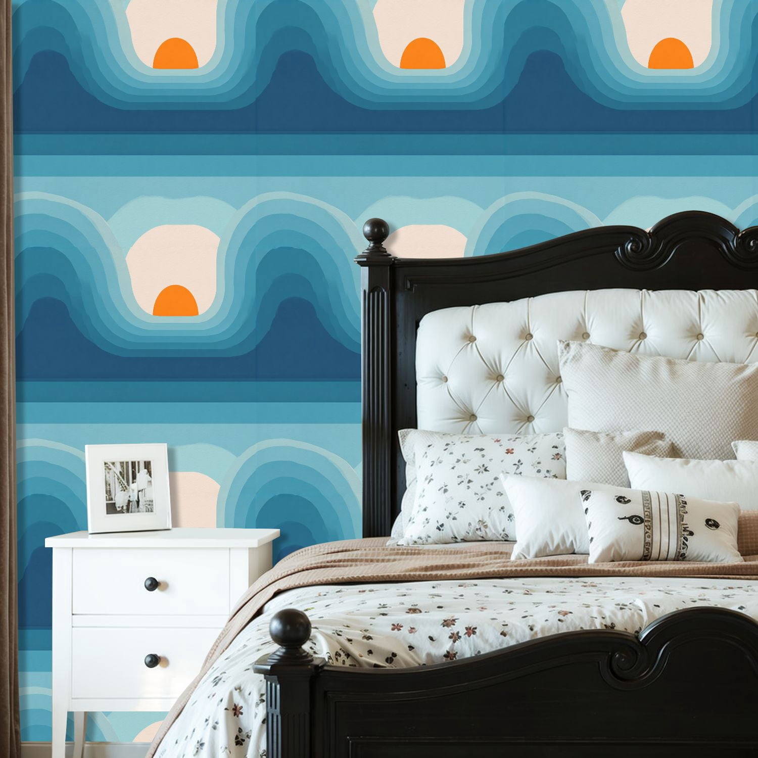Peel and Stick Wallpaper 23.6in x 9.8ft Retro abstract sunset landscape style mid century modern Contact Paper Vinyl Waterproof Self Adhesive Wall Paper for Bedroom Shelf Cabinet Renter Friendly