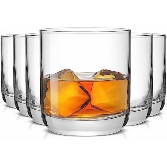 Faye Crystal Whiskey Glasses, Lowball Glasses Set of 6, 10oz Short Glass Tumbler, Double Old Fashioned Rocks Glass for Scotch or Bourbon, Dishwasher Safe Glassware
