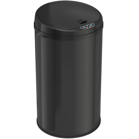 - 8 Gallon Round Deodorizer Matte Black Stainless Steel Sensor Trash Can