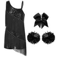 thumbnail image 1 of dPois Justaucorps à Franges pour Filles, Paillettes, Robe de Danse Latine, Léotard avec Accessoires, Ourlet à Pampilles, Tutu, Noir 10, 1 of 6