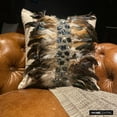 thumbnail image 3 of Throw Pillow Cover With Zipper, Decorative Beige 14"x14" (35x35 cm) Cushion Cover&nbsp;Couch, Linen Feathers, Crystals & Beaded Couch Pillow&nbsp;Cases, Animal Print - Crystallised Feathers, 3 of 10